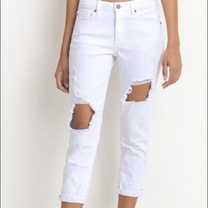 JBD White Distressed Boyfriend Jeans